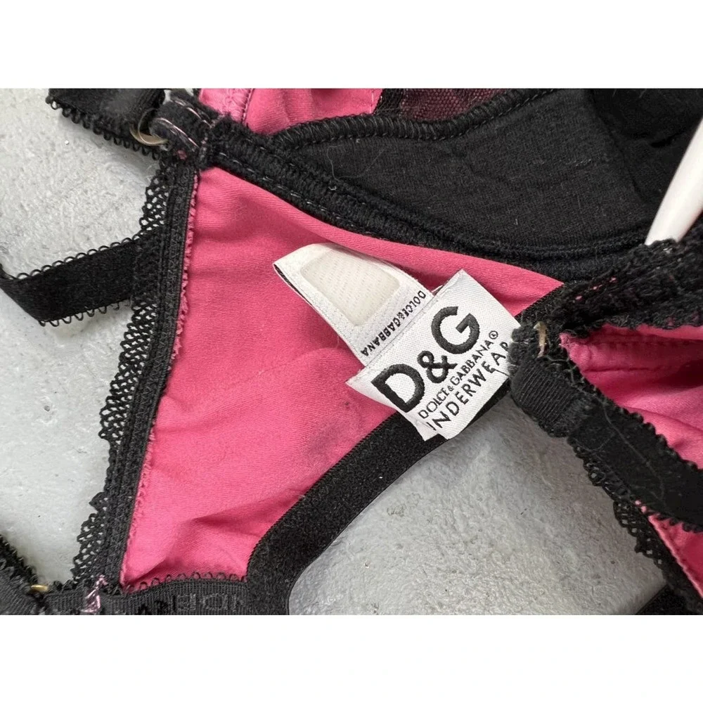 Vintage Dolce & Gabbana Pink‎ Black Satin Bra Size US 36C - Picture 6 of 8